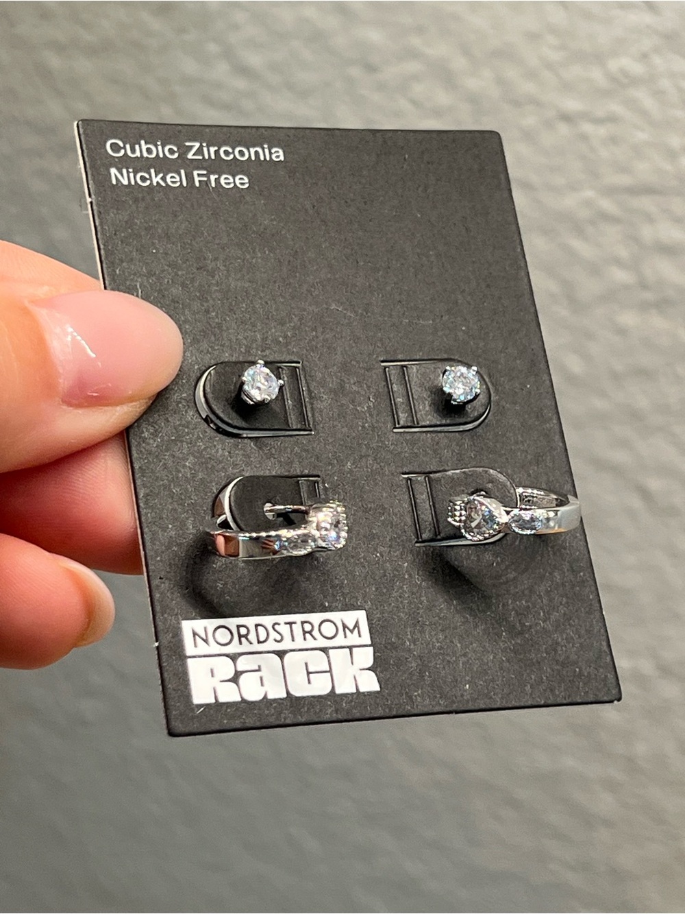 Nordstrom Silver-Tone Cubic Zirconia Ring and Stud Earring Set